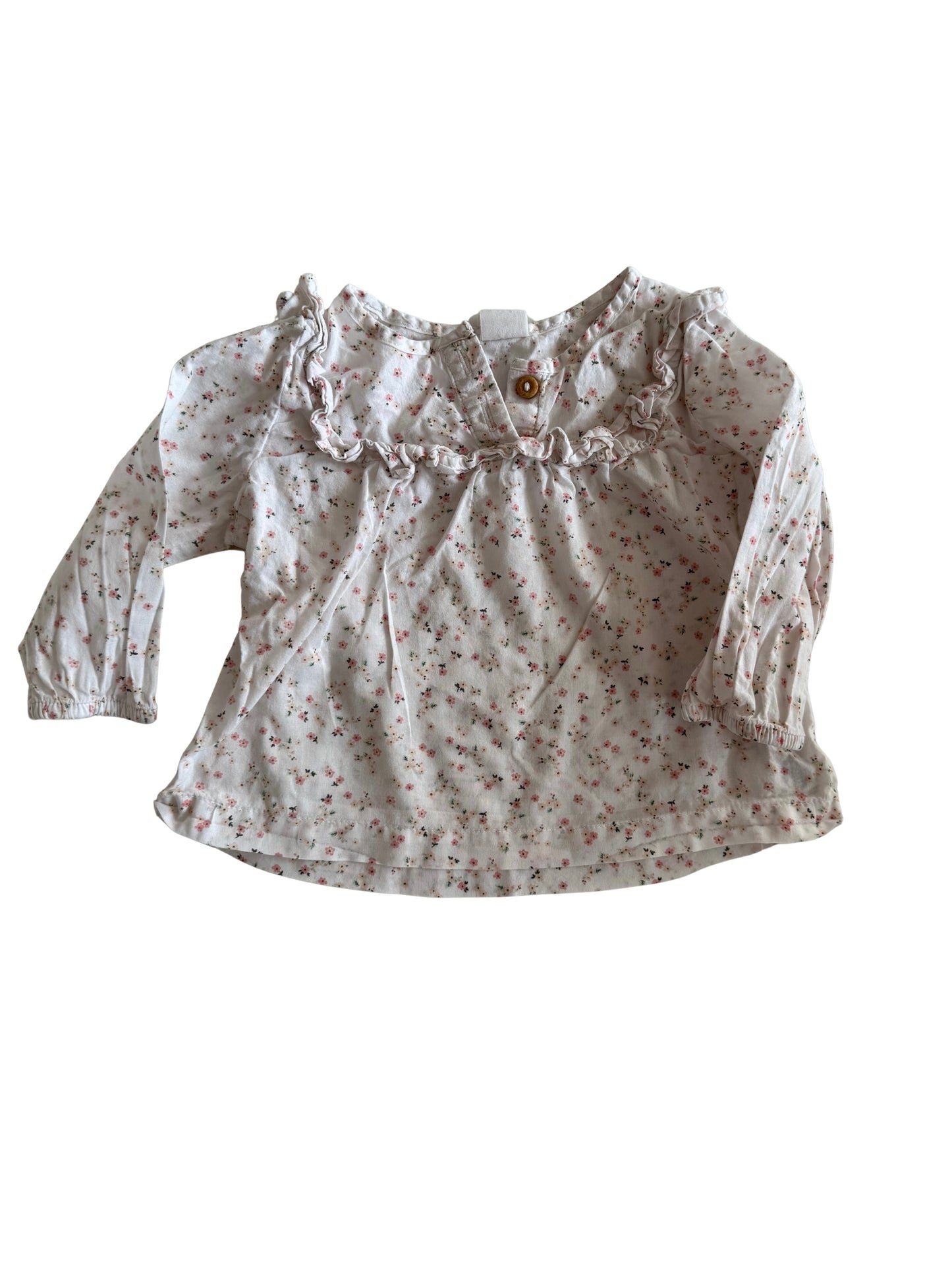 H&M Bluse weiß rosa Streublumen 68