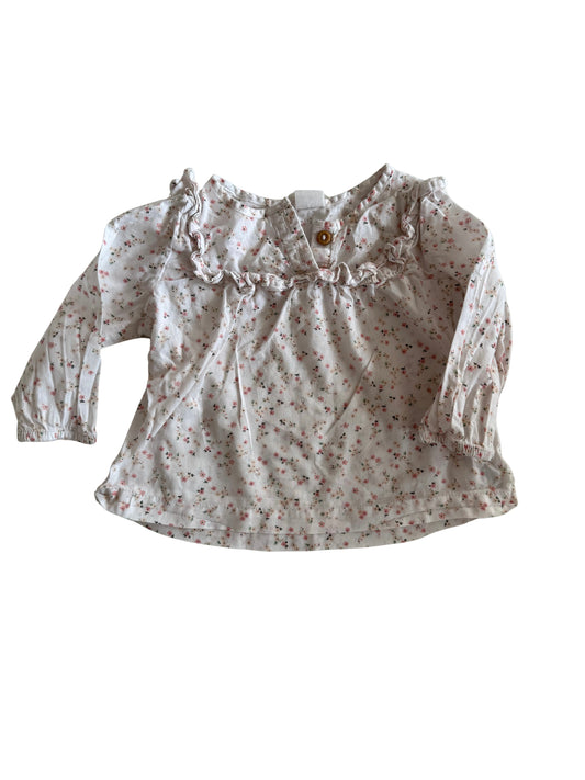 H&M Bluse weiß rosa Streublumen 68