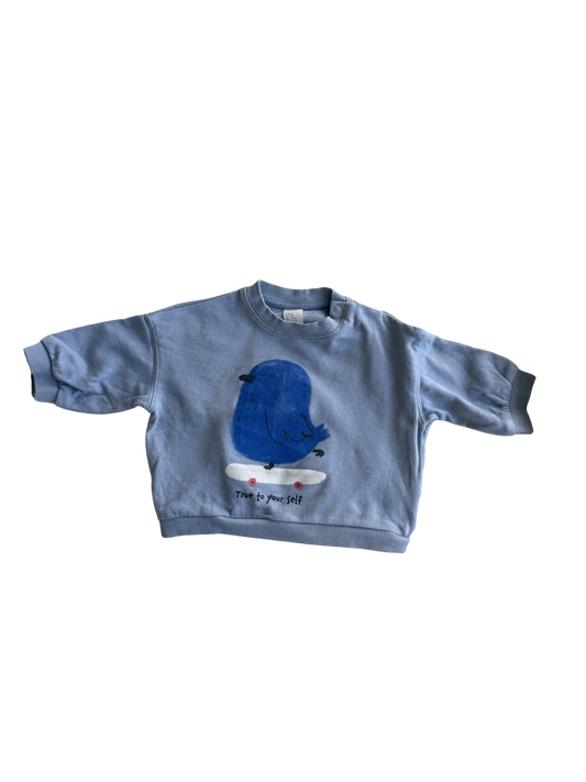 H&M Sweatshirt Vogel Skateboard hellblau 68