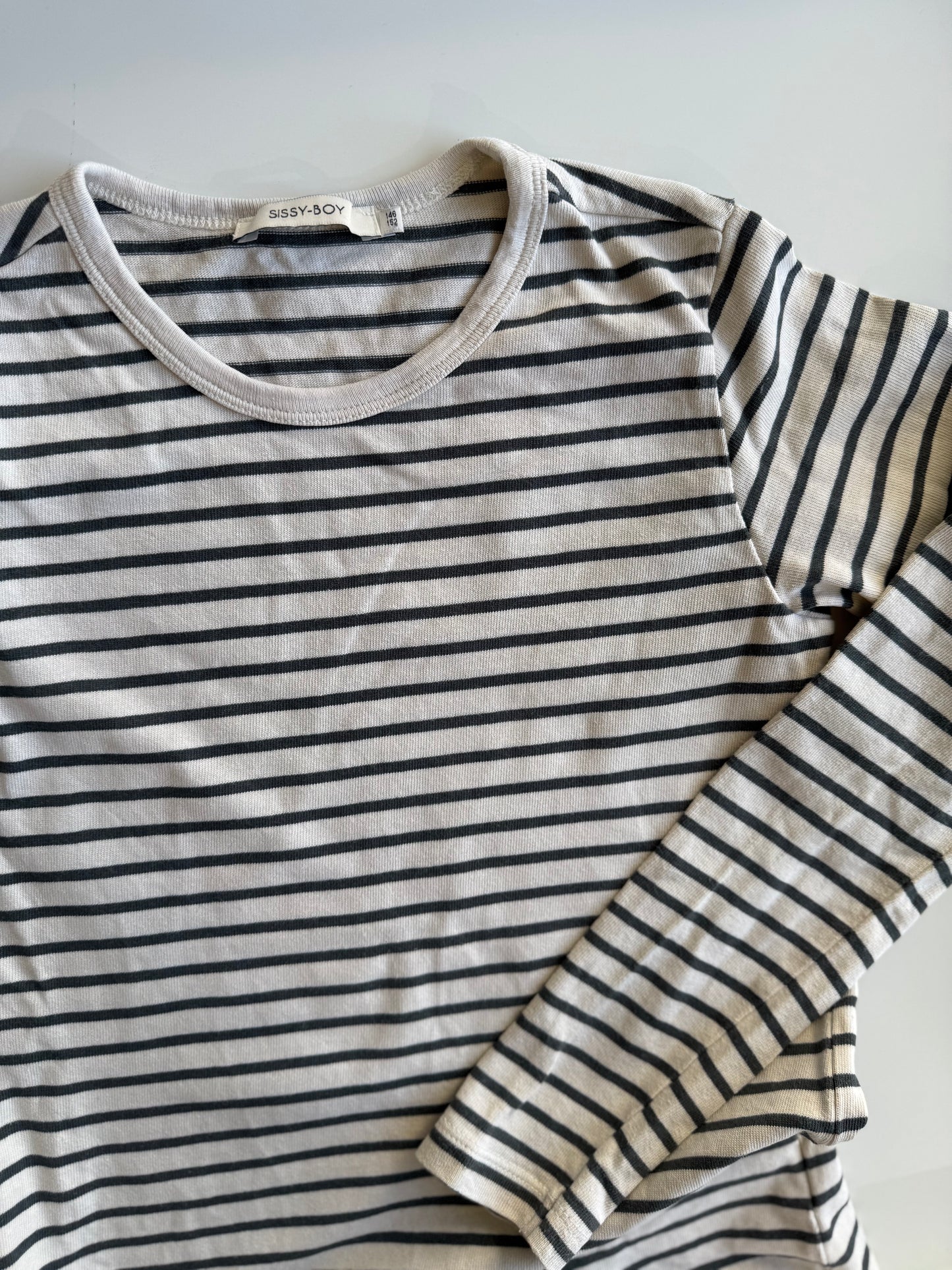 SISSY BOY Langarmshirt gestreift Creme weiß blau 146/152