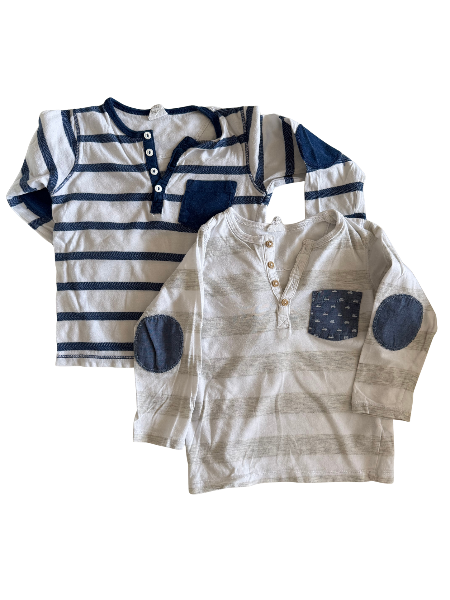 H&M Set Langarmshirts blau weiß grau 80