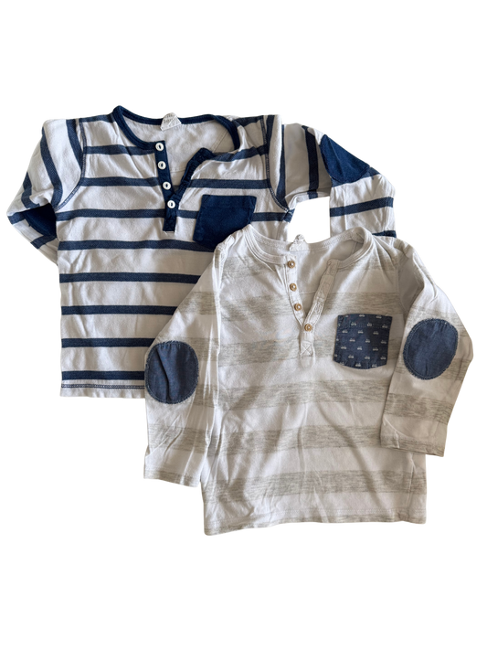 H&M Set Langarmshirts blau weiß grau 80