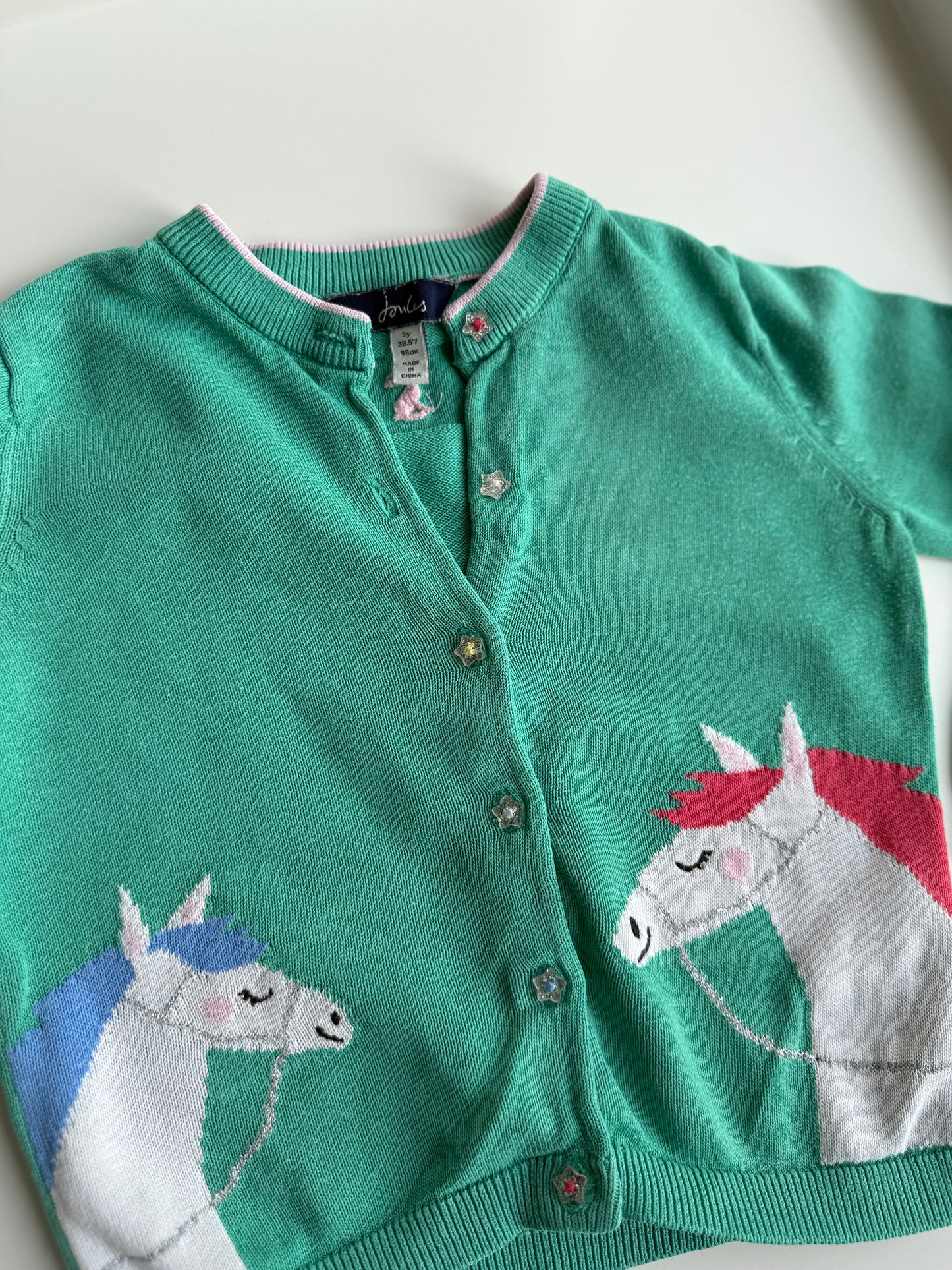 JOULES Strickjacke Pferde grün türkis 98