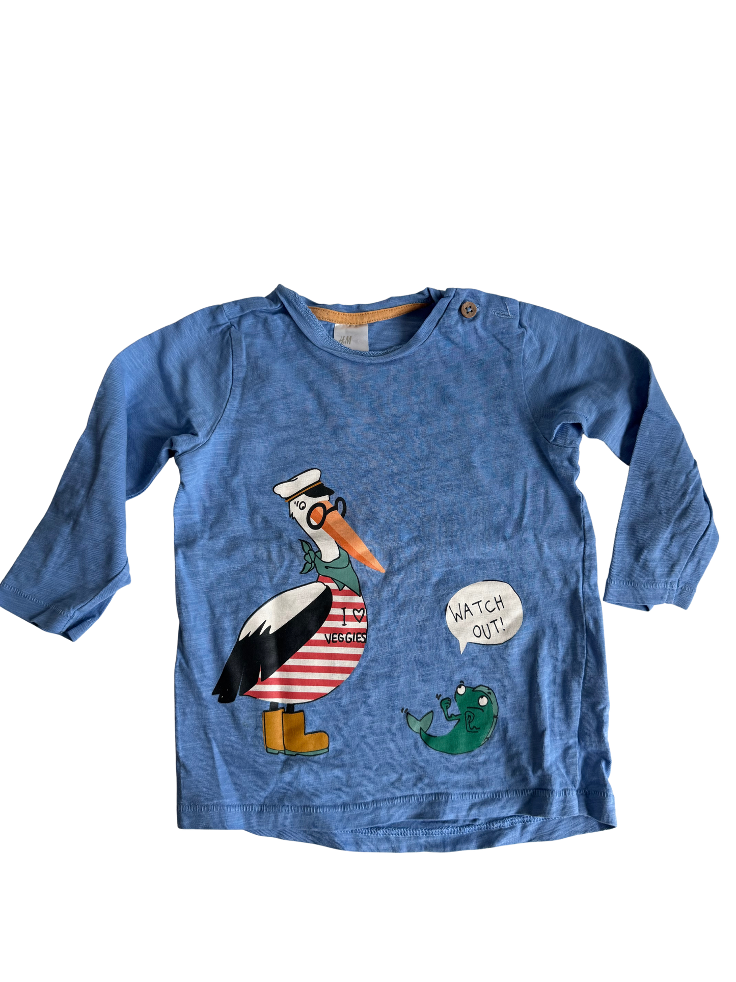 H&M Langarmshirt blau Fischreiher 74