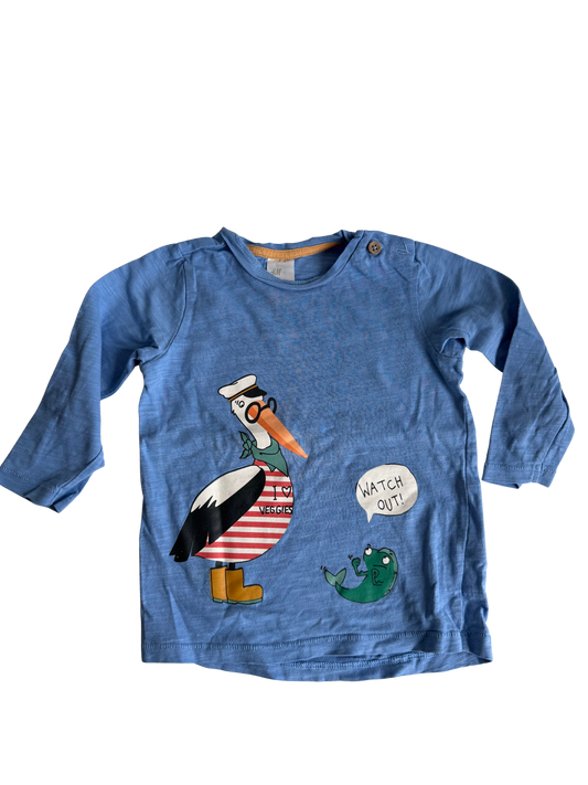 H&M Langarmshirt blau Fischreiher 74