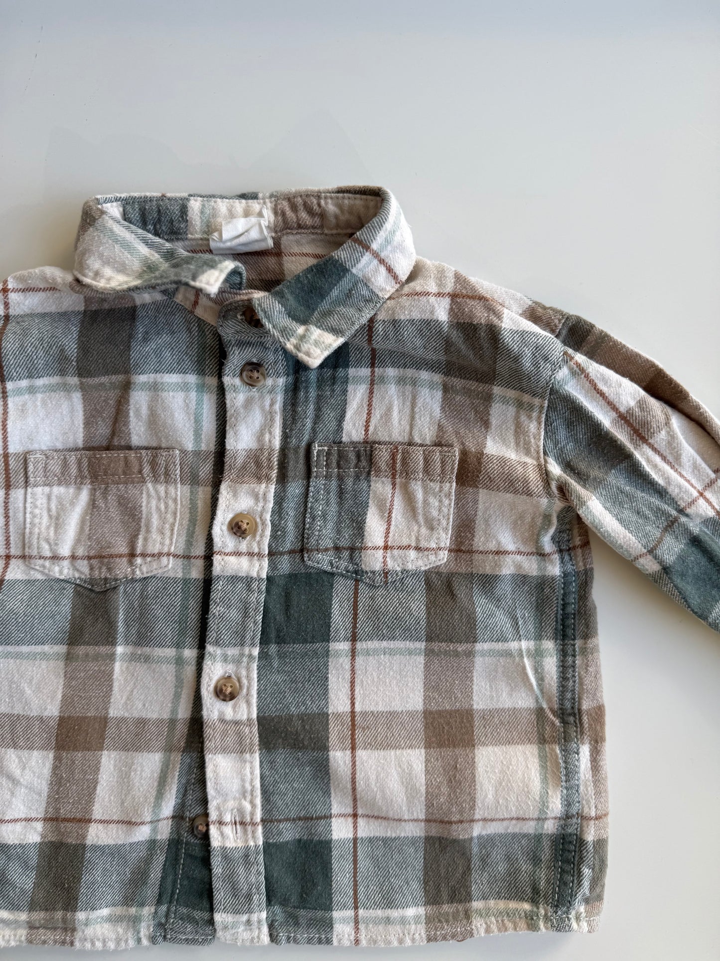 H&M Hemd Flanell kariert türkis weiß braun 62