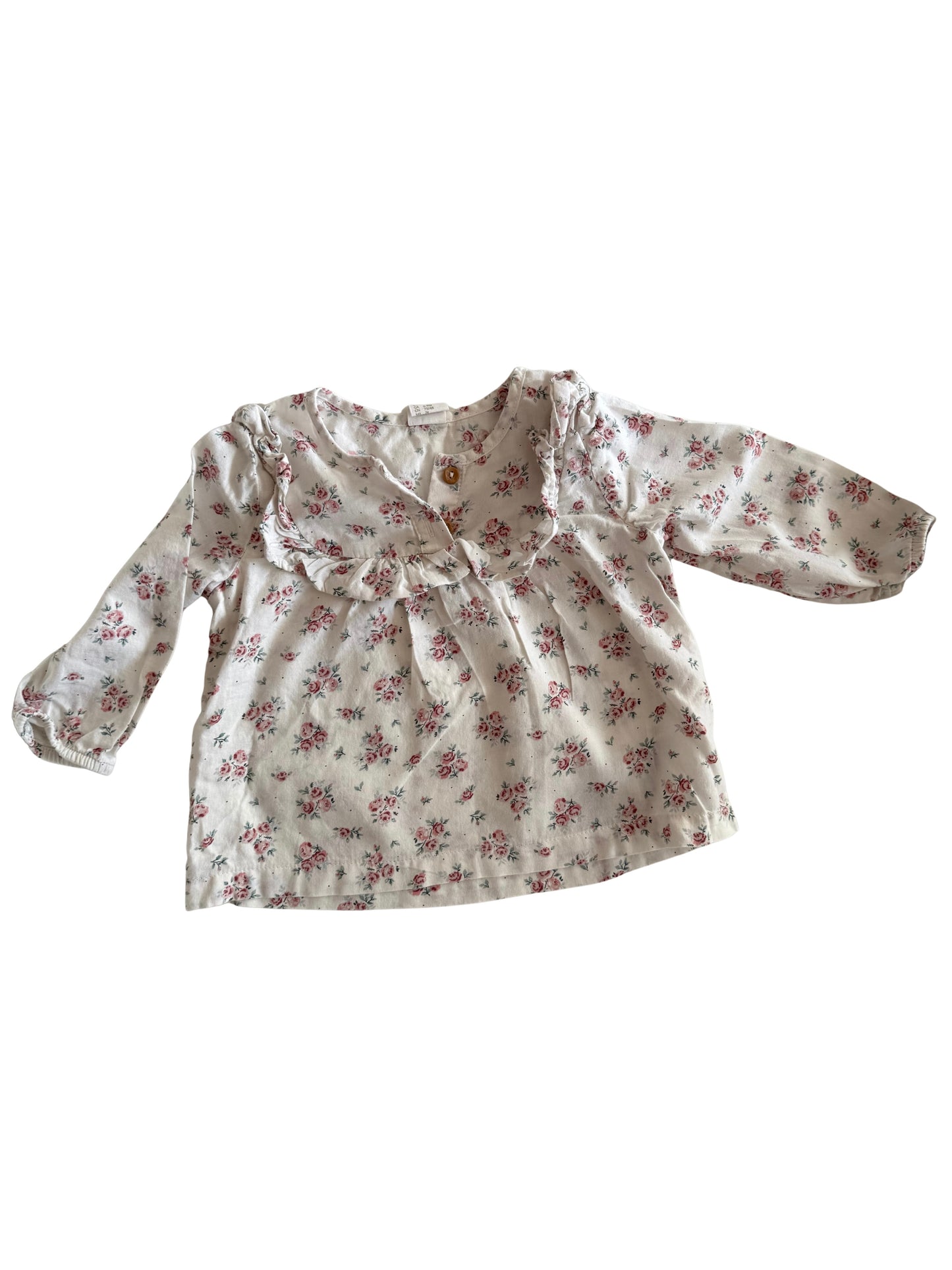 H&M Bluse weiß rosa Streublumen 74