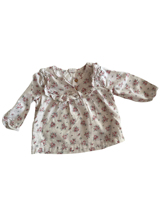 H&M Bluse weiß rosa Streublumen 74