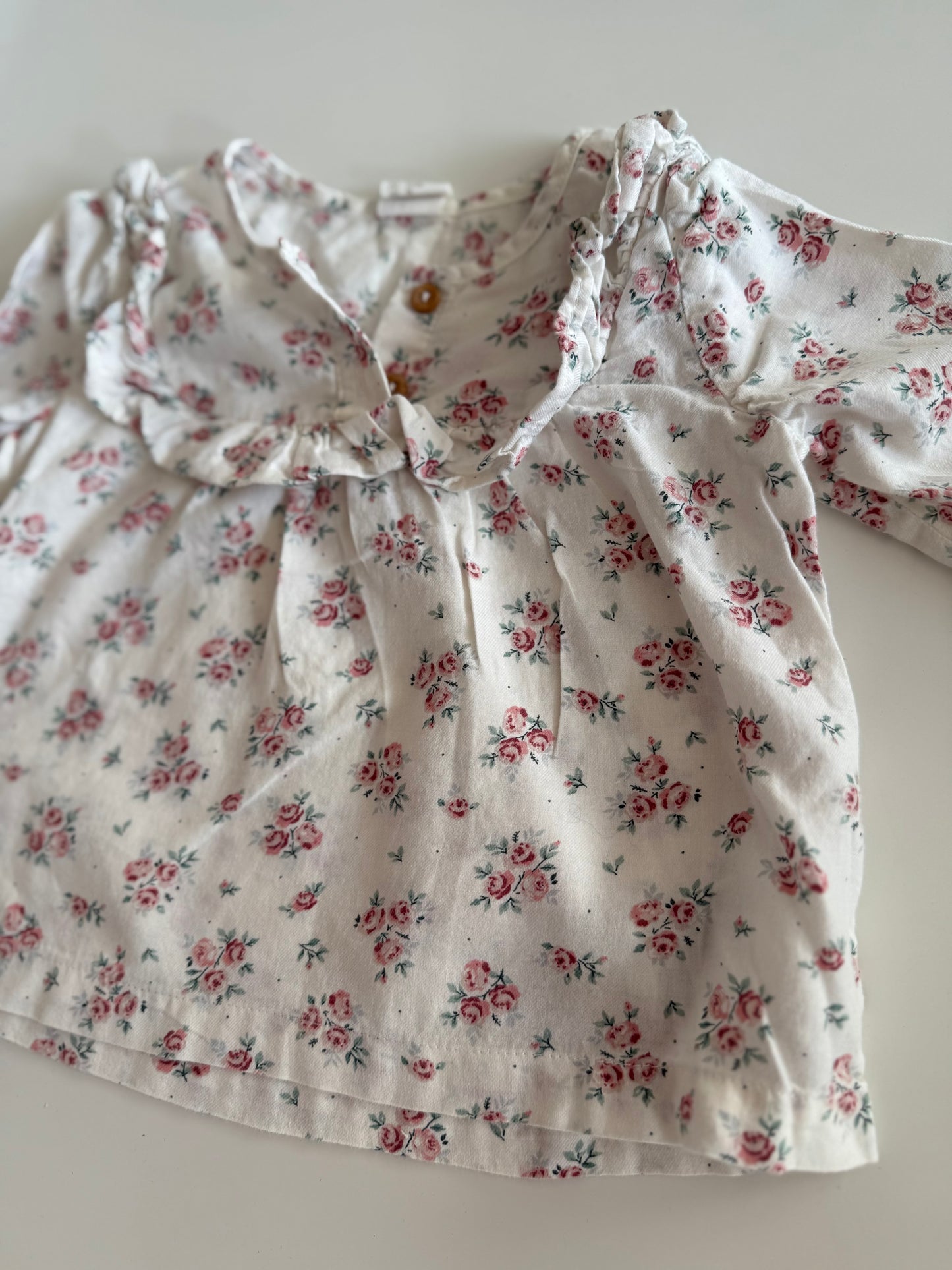 H&M Bluse weiß rosa Streublumen 74