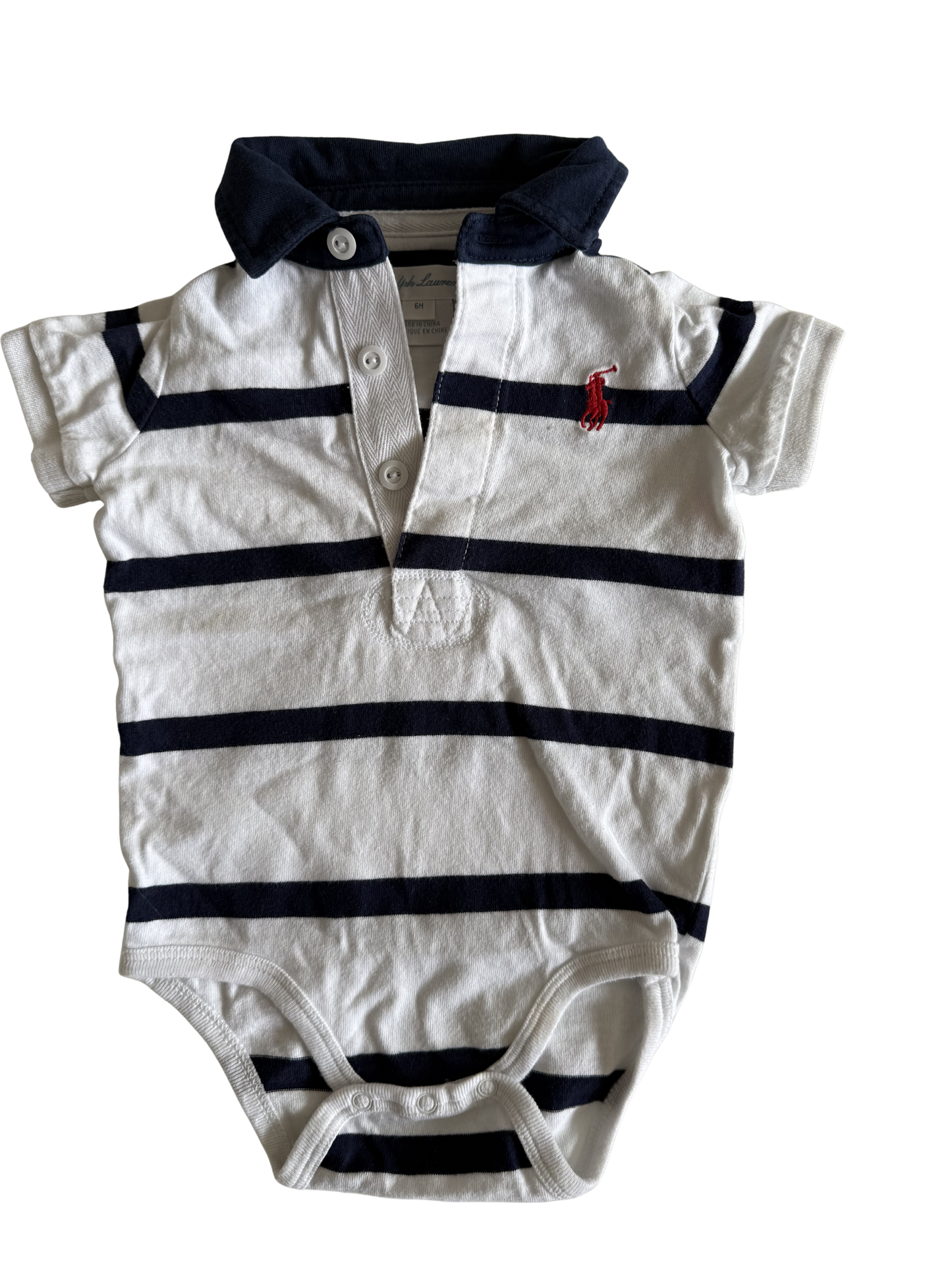 RALPH LAUREN Body Kurzarm Polo weiß blau 68
