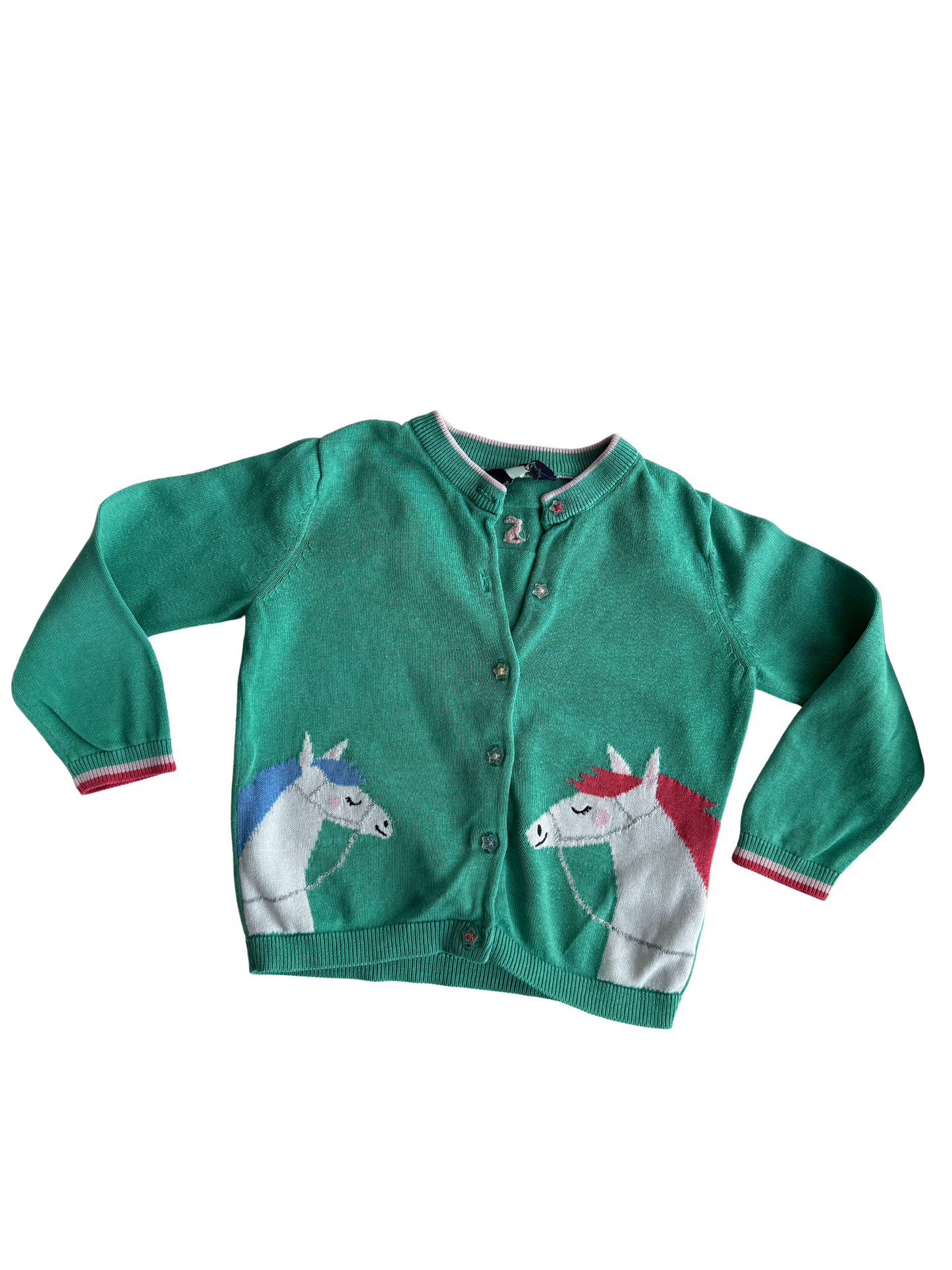 JOULES Strickjacke Pferde grün türkis 98