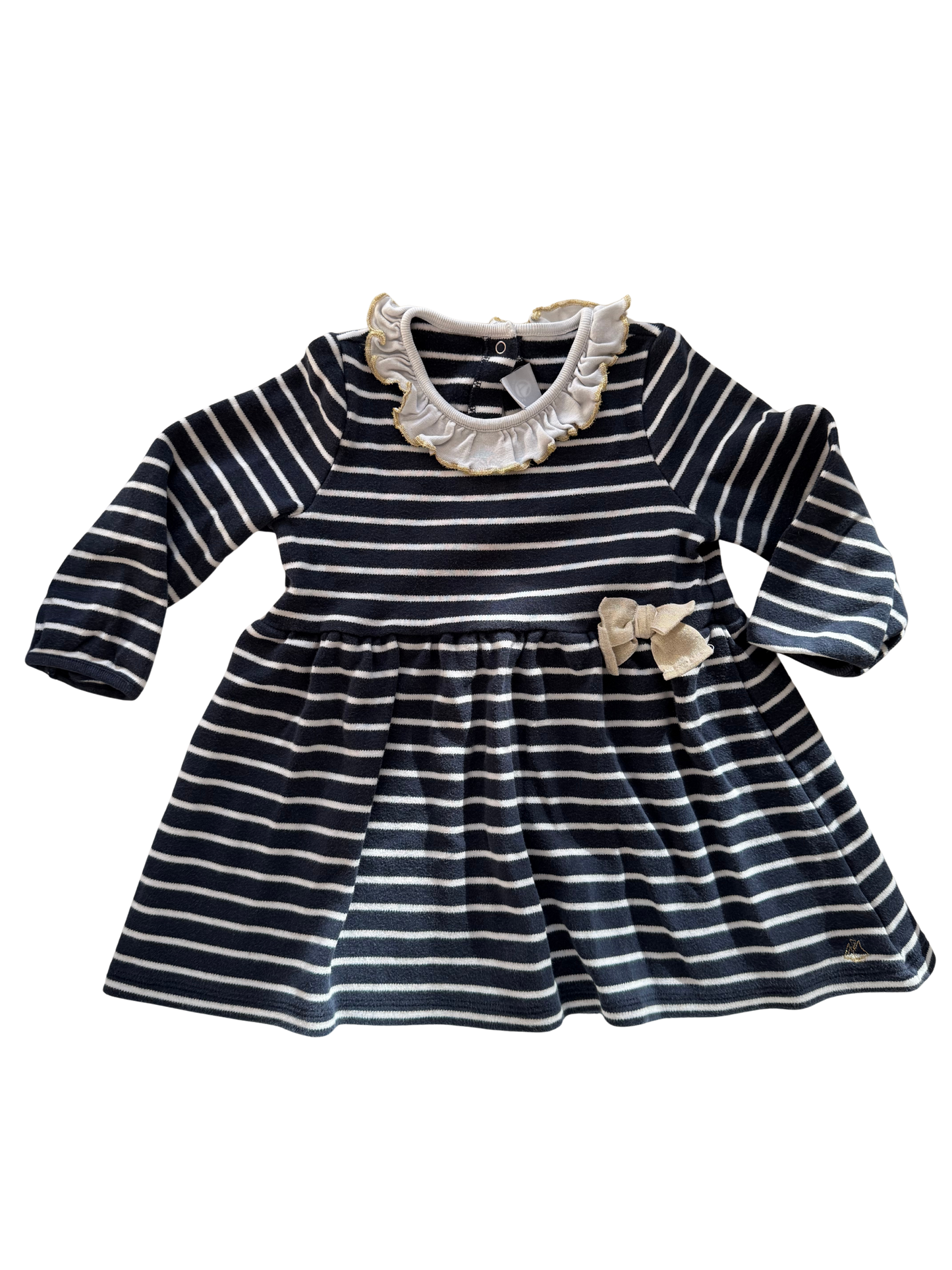 PETIT BATEAU Kleid blau weiß Gold 86