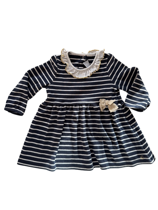 PETIT BATEAU Kleid blau weiß Gold 86