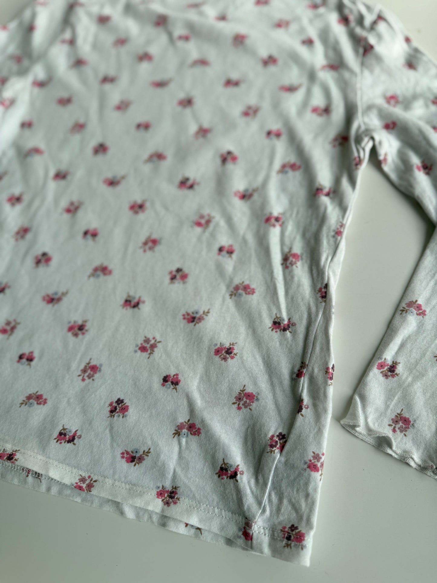 H&M Langarmshirt weiß rosa Blümchen 116