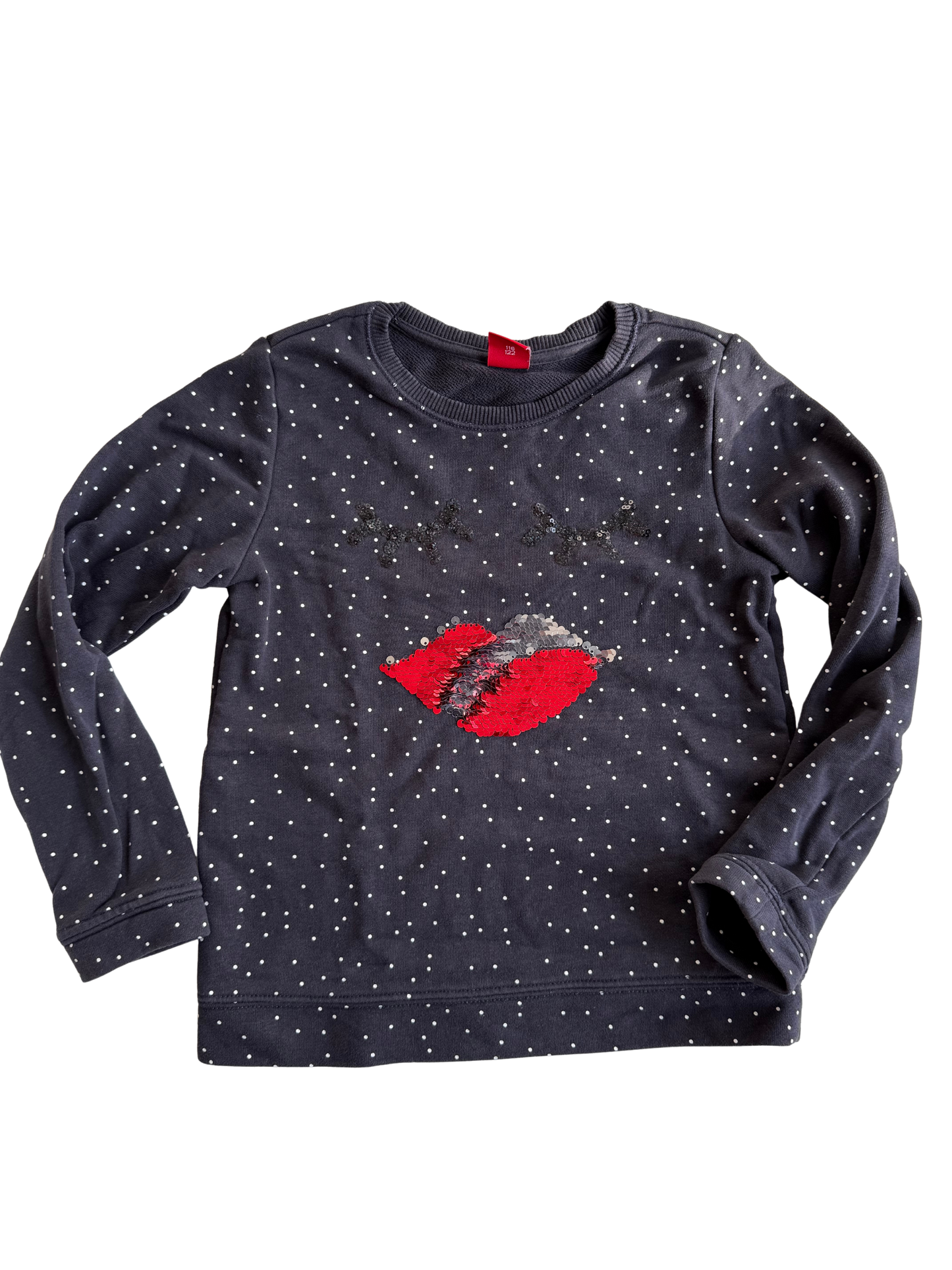 S. OLIVER Sweatshirt Streich Pallietten Kussmund dunkelblau 116/122