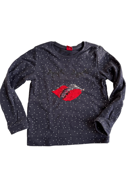 S. OLIVER Sweatshirt Streich Pallietten Kussmund dunkelblau 116/122