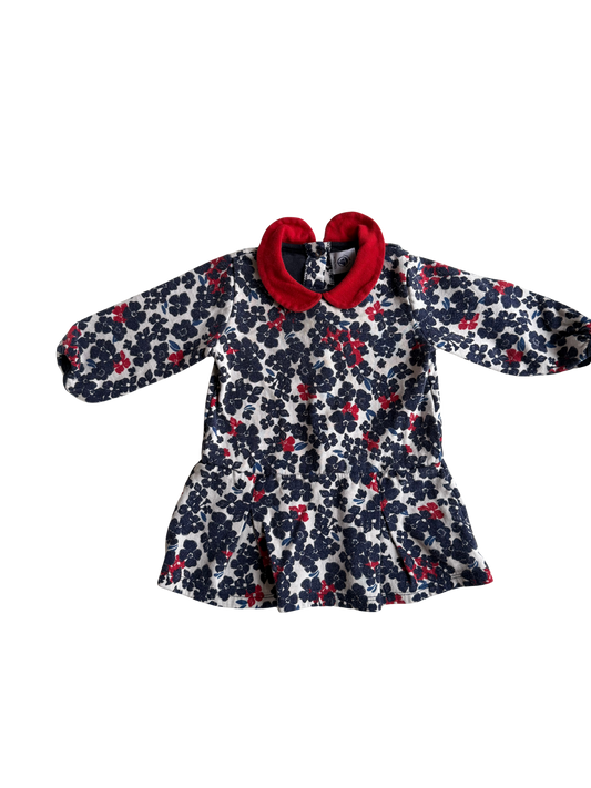 PETIT BATEAU Kleid Blumen blau weiß rot 74