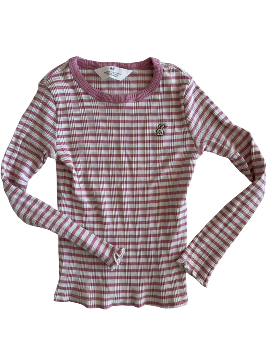 H&M Langarmshirt Ripp pink weiß 122/128