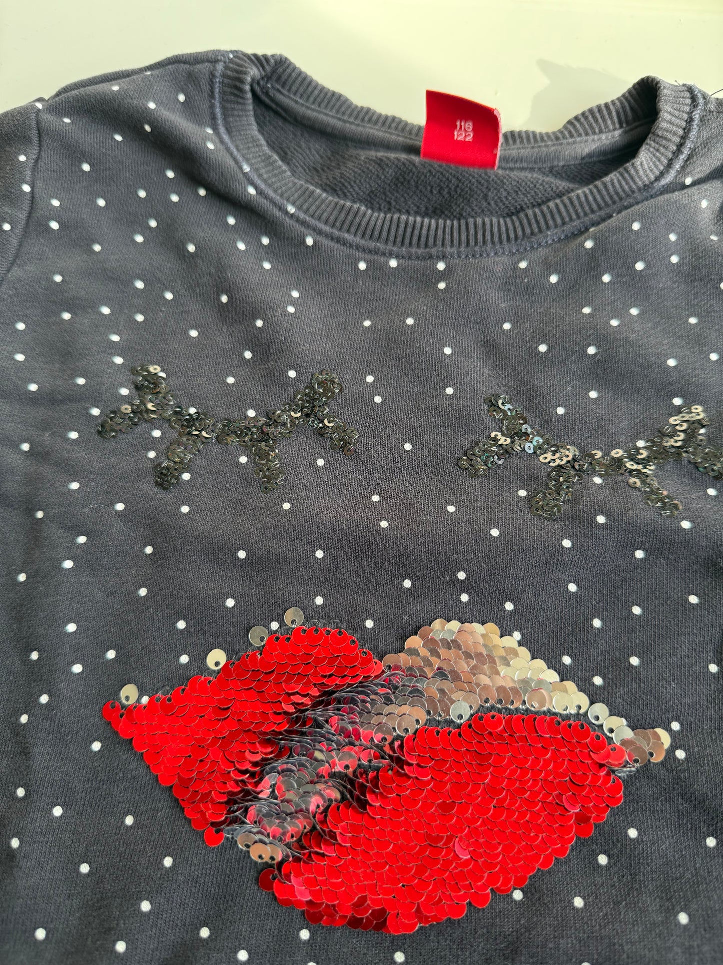 S. OLIVER Sweatshirt Streich Pallietten Kussmund dunkelblau 116/122