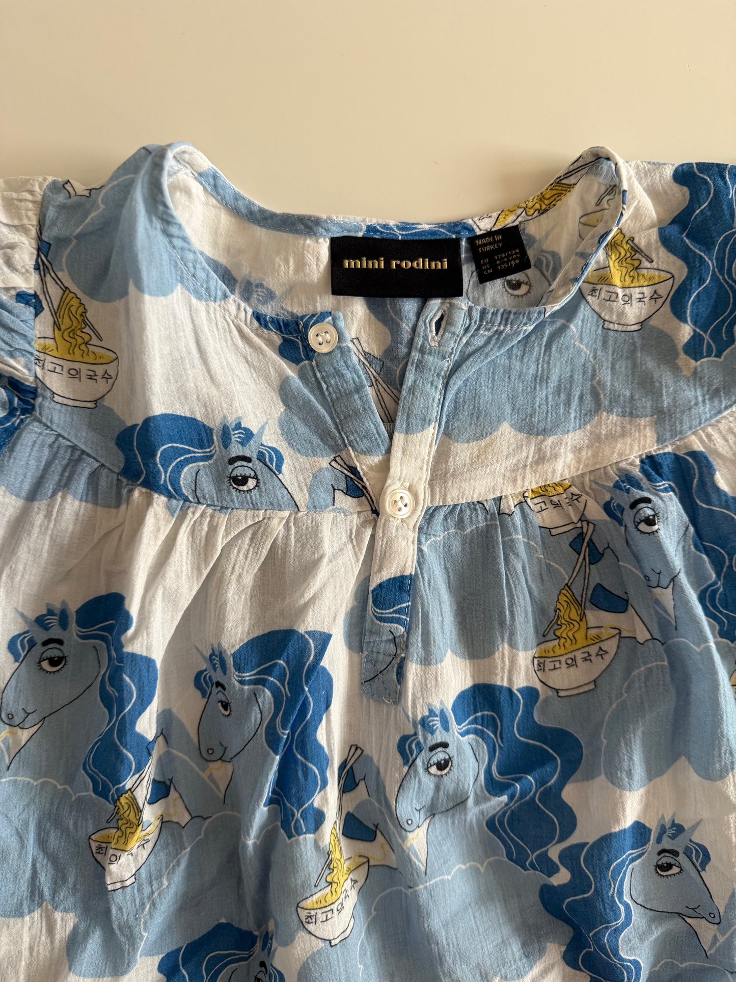 MINI RODINI Bluse Einhörner blau weiß 128/134