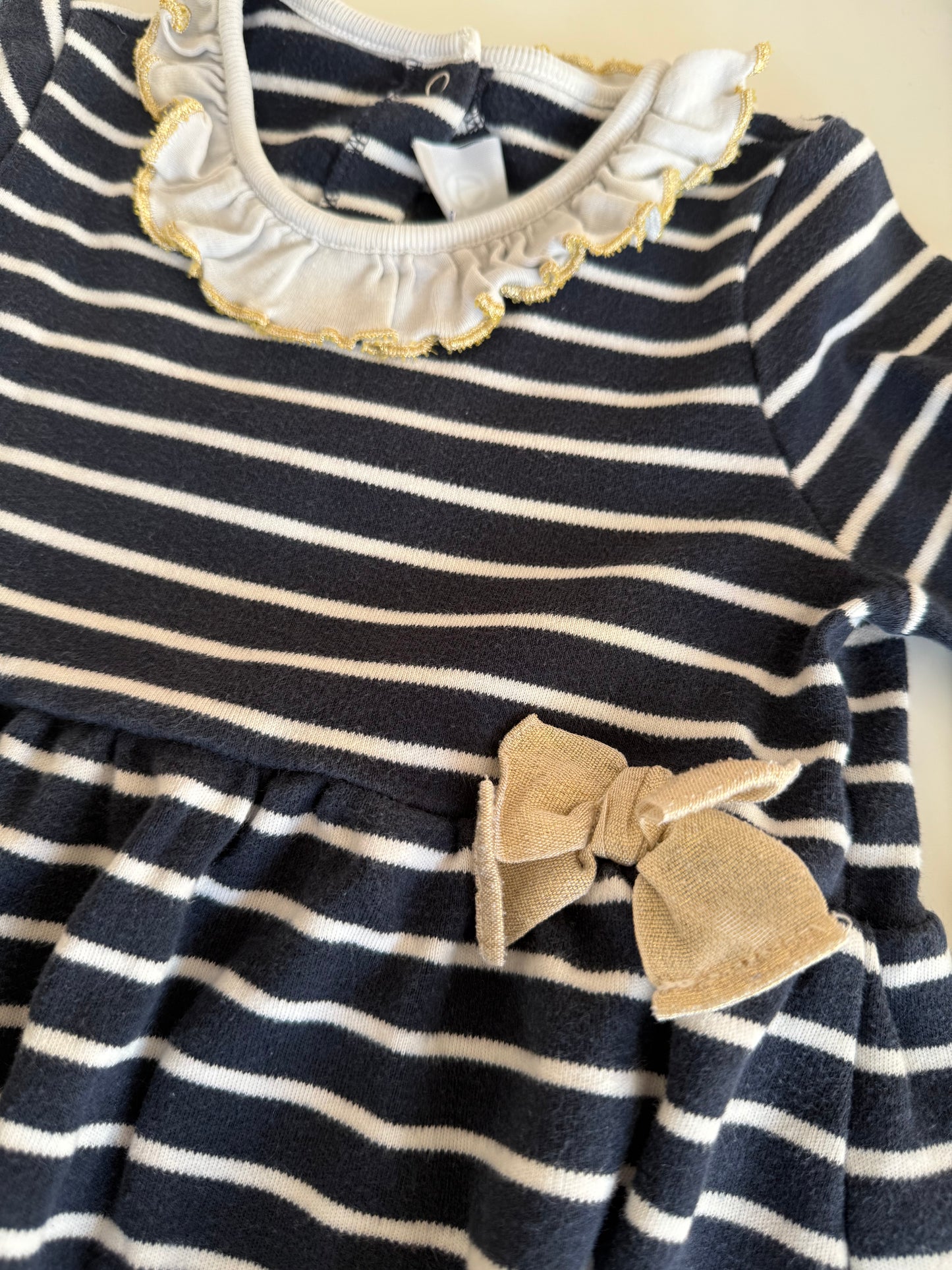PETIT BATEAU Kleid blau weiß Gold 86