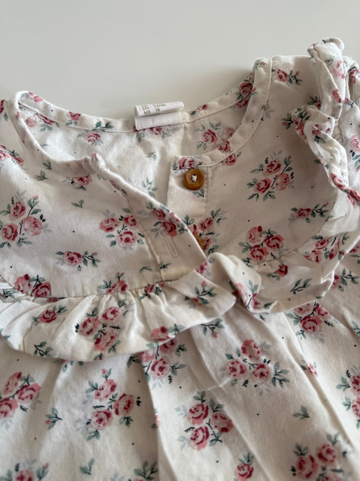 H&M Bluse weiß rosa Streublumen 74