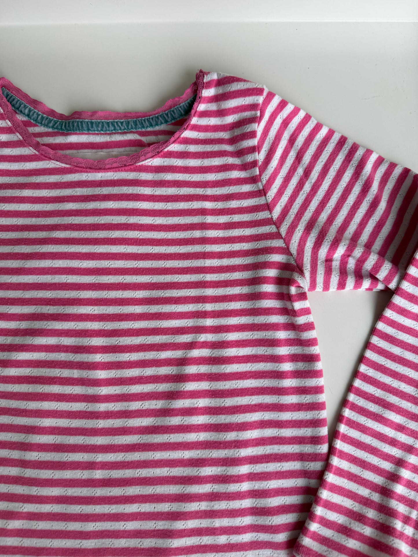 MINI BODEN Langarmshirt Pointelle pink weiß gestreift 128