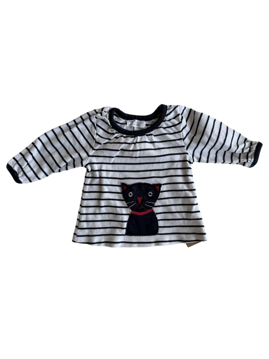 SENSE ORGANICS Langarmshirt blau weiß Katze 62/68