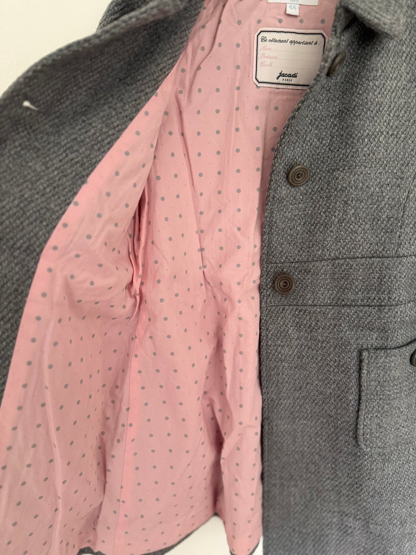 JACADI Mantel Wolle Grau Schleife 104