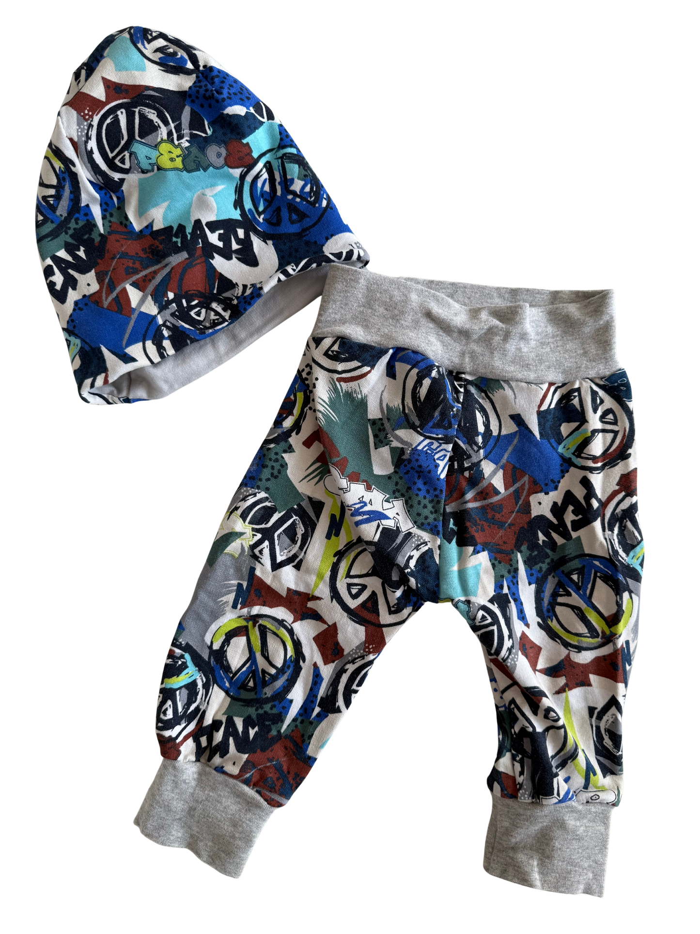 HANDMADE Set Hose und Mütze bunt 62/68