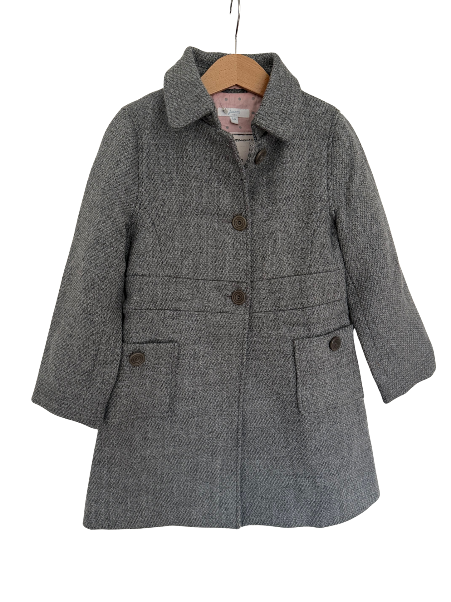 JACADI Mantel Wolle Grau Schleife 104