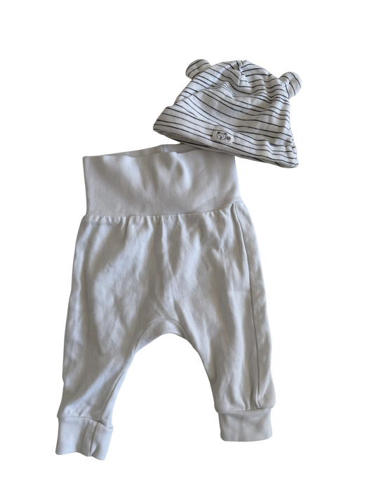 H&M Set Hose Mütze weiß blau 56