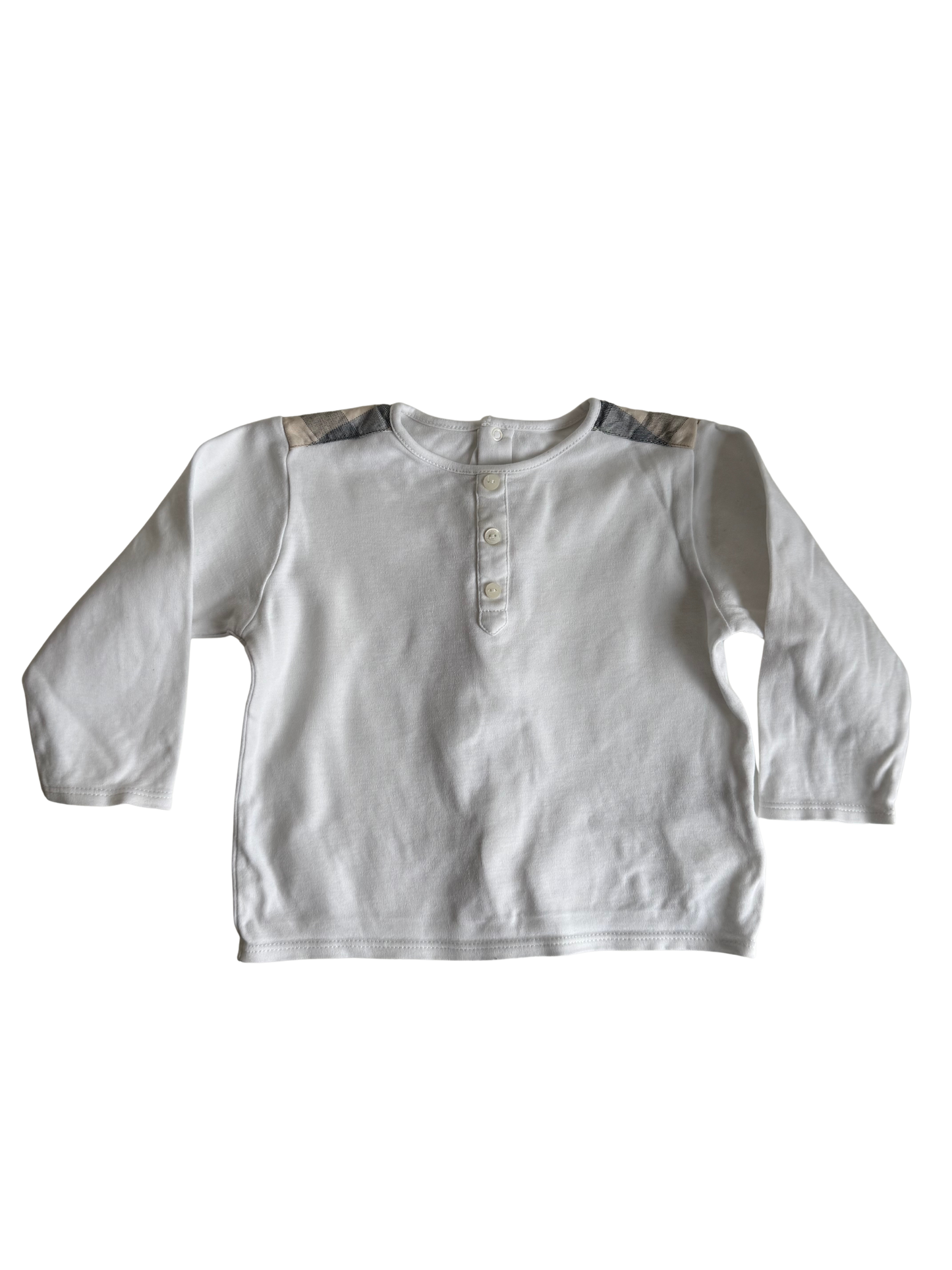 BURBERRY Langarmshirt weiß check Muster auf Schulter 80