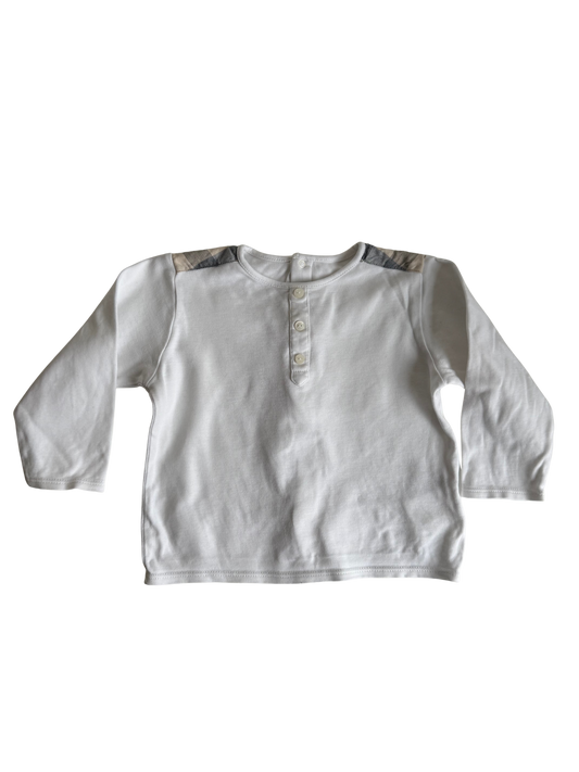 BURBERRY Langarmshirt weiß check Muster auf Schulter 80