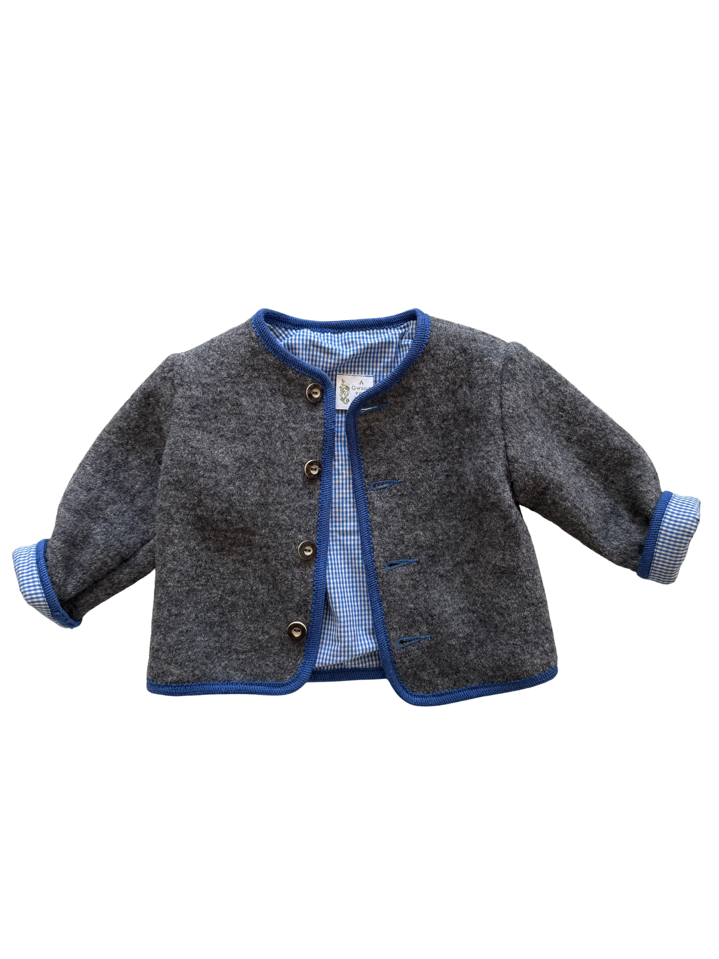 A GWOND VOM LAND Janker Jacke Schurwolle grau blau 74