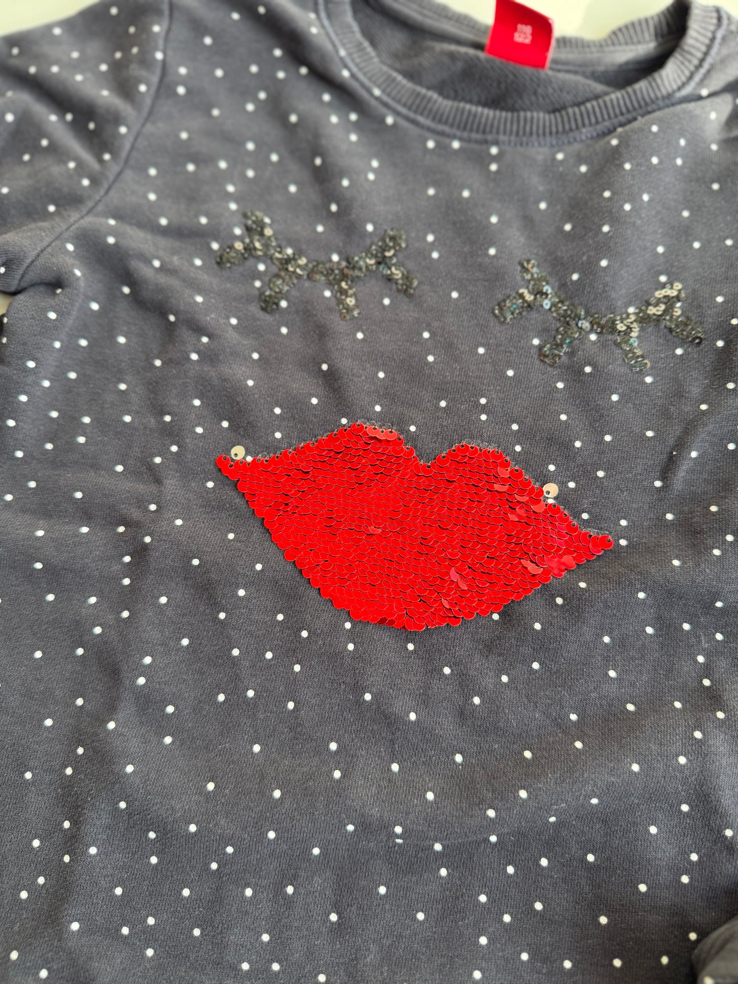 S. OLIVER Sweatshirt Streich Pallietten Kussmund dunkelblau 116/122