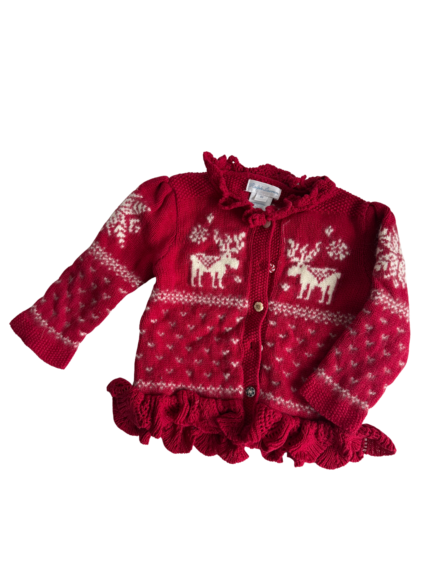 RALPH LAUREN Strickjacke rot weiß Weihnachten Wolle 74