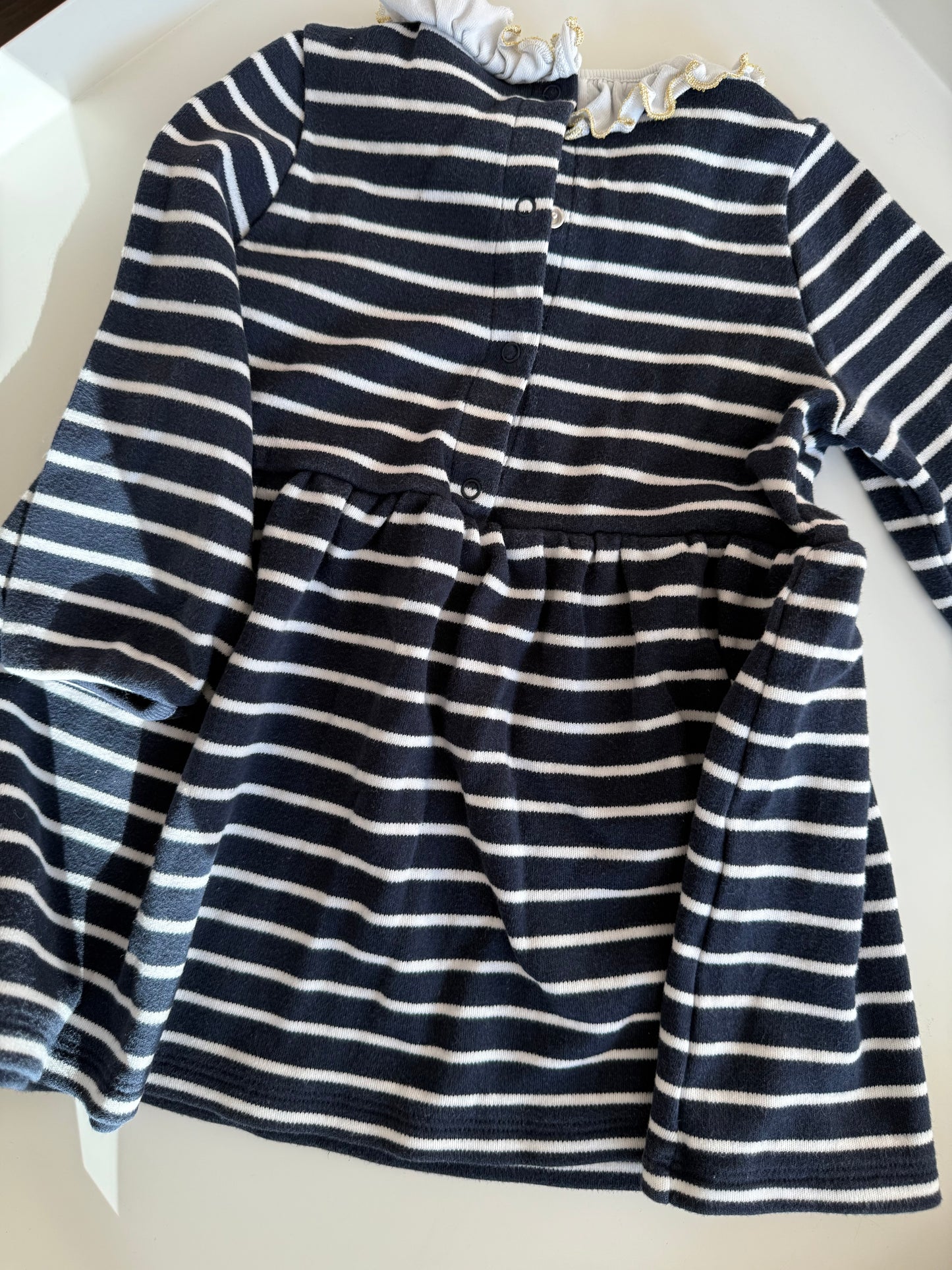 PETIT BATEAU Kleid blau weiß Gold 86