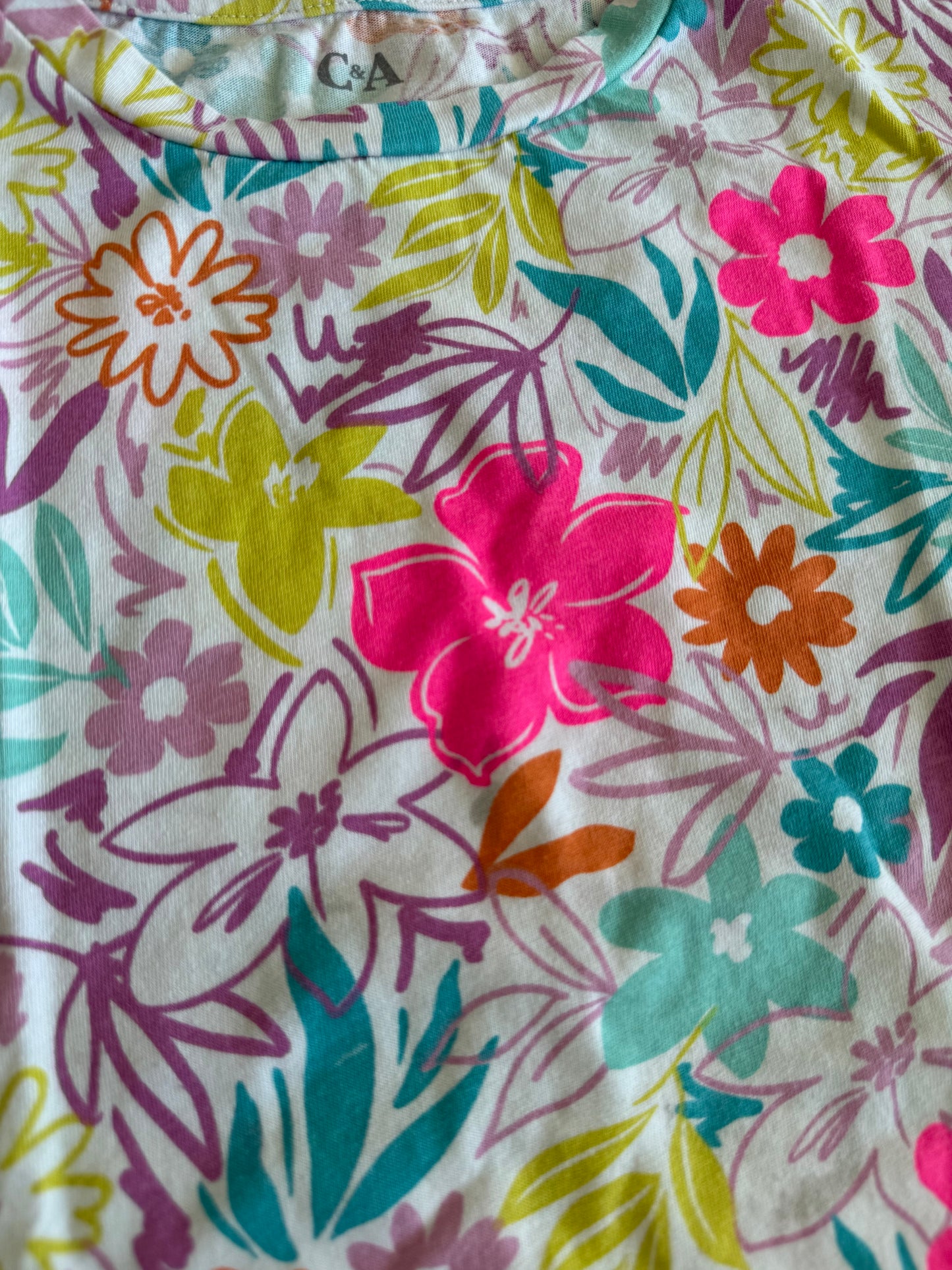 C&A T-Shirt Blumen neon 134