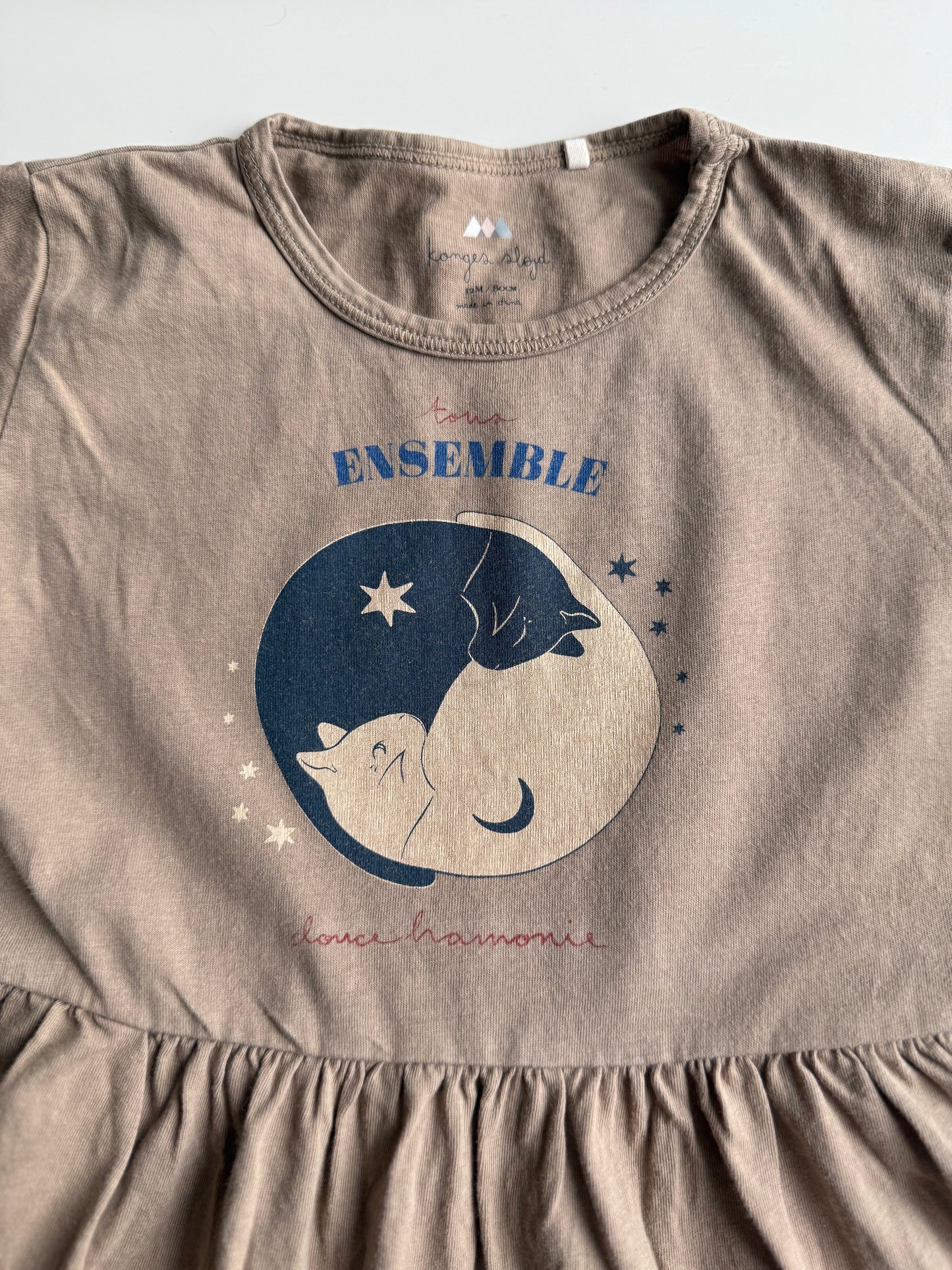 KONGES SLOJD Kleid kurzarm beige braun 80