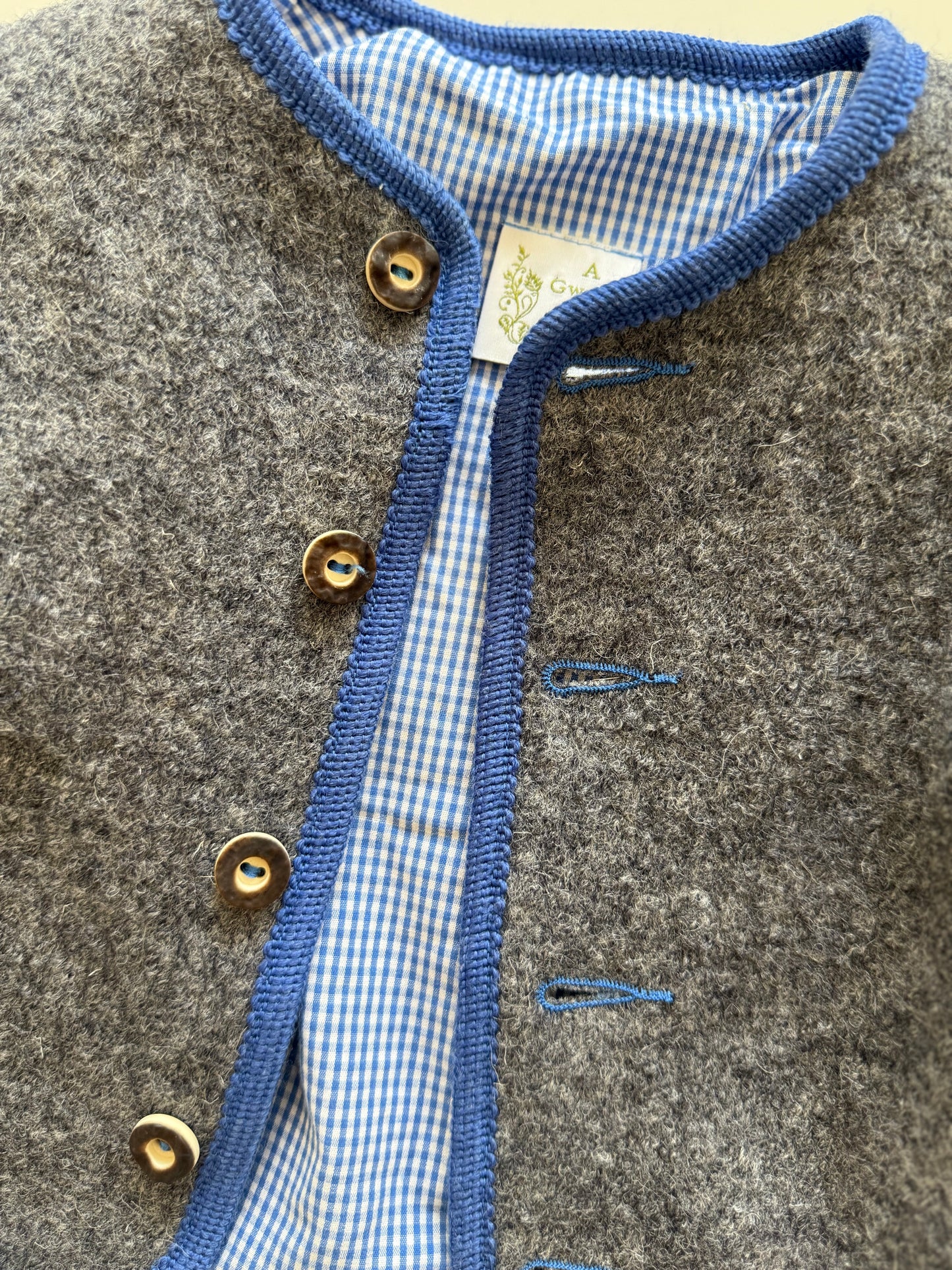 A GWOND VOM LAND Janker Jacke Schurwolle grau blau 74