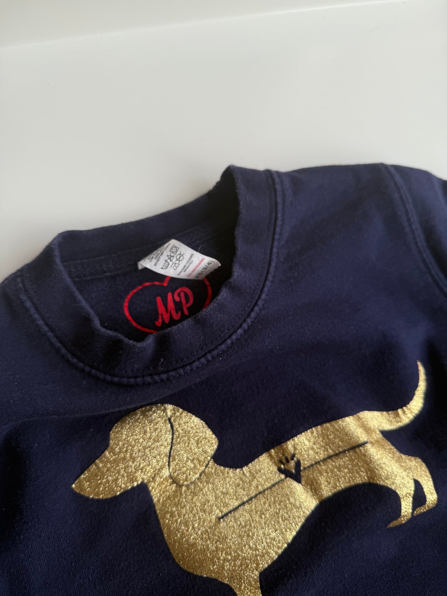 MP Sweatshirt Dackel Gold dunkelblau 98/104