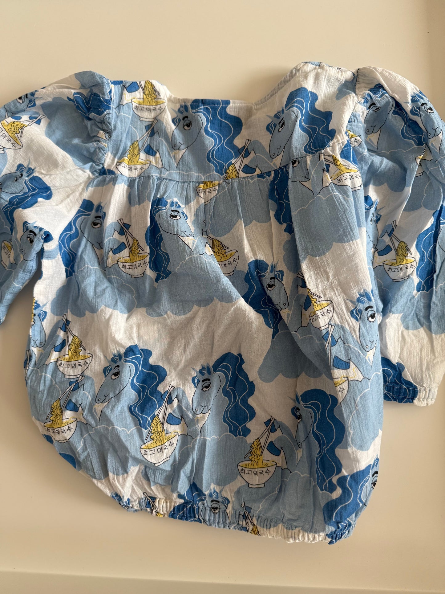 MINI RODINI Bluse Einhörner blau weiß 128/134
