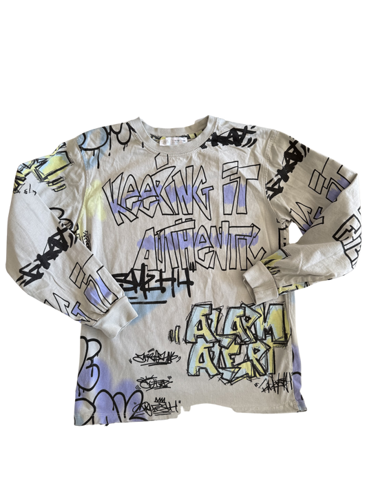 ZARA Langarmshirt Graffiti grau 152