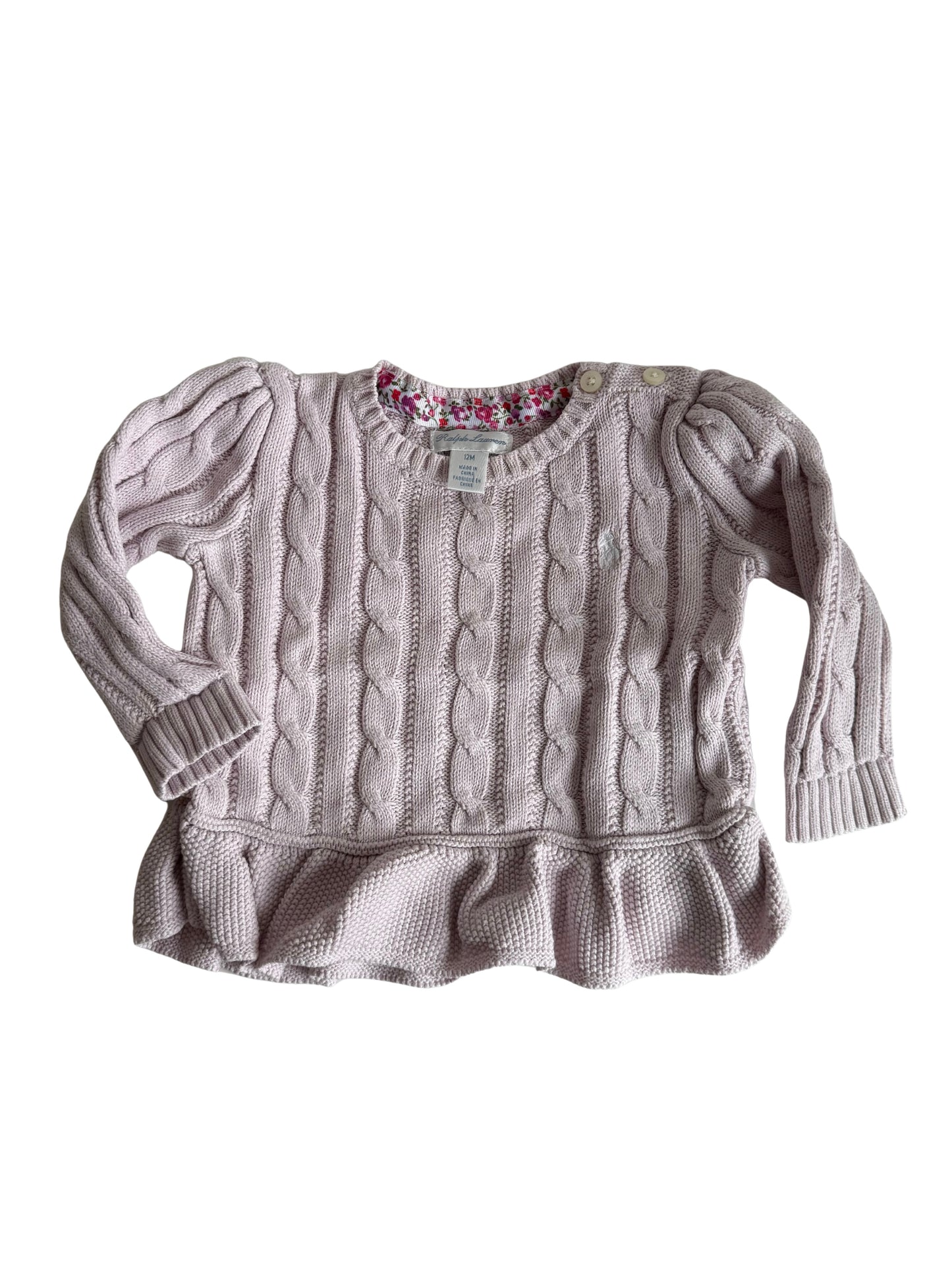 RALPH LAUREN Zopf Pullover Strick rosa 80