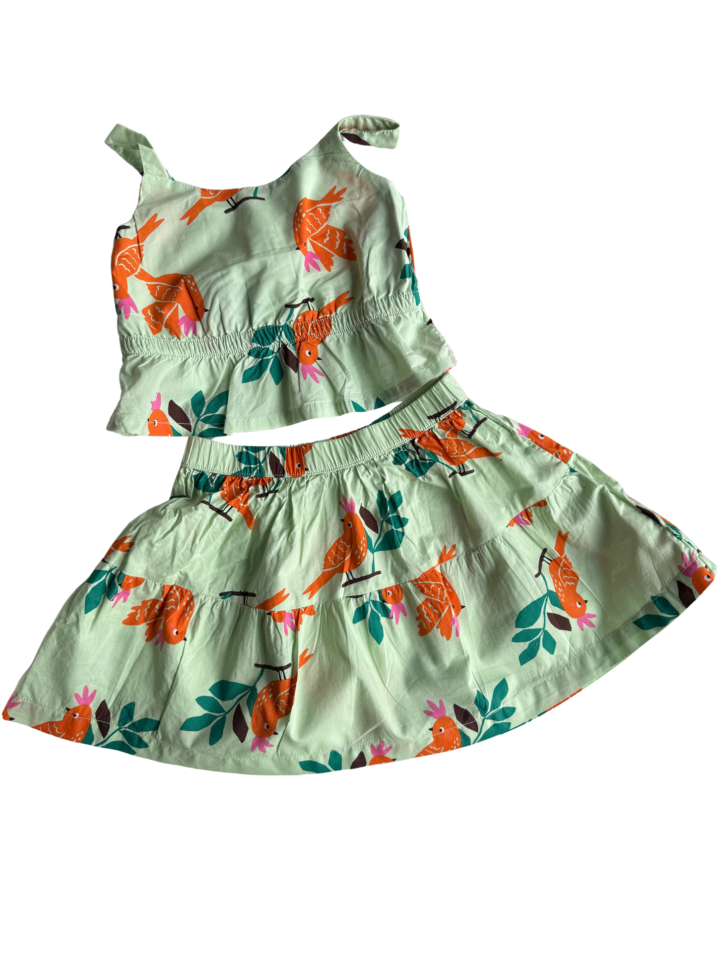 H&M Set Rock Oberteil Vögel grün 98/104
