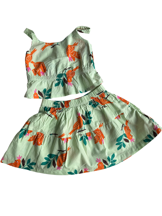 H&M Set Rock Oberteil Vögel grün 98/104