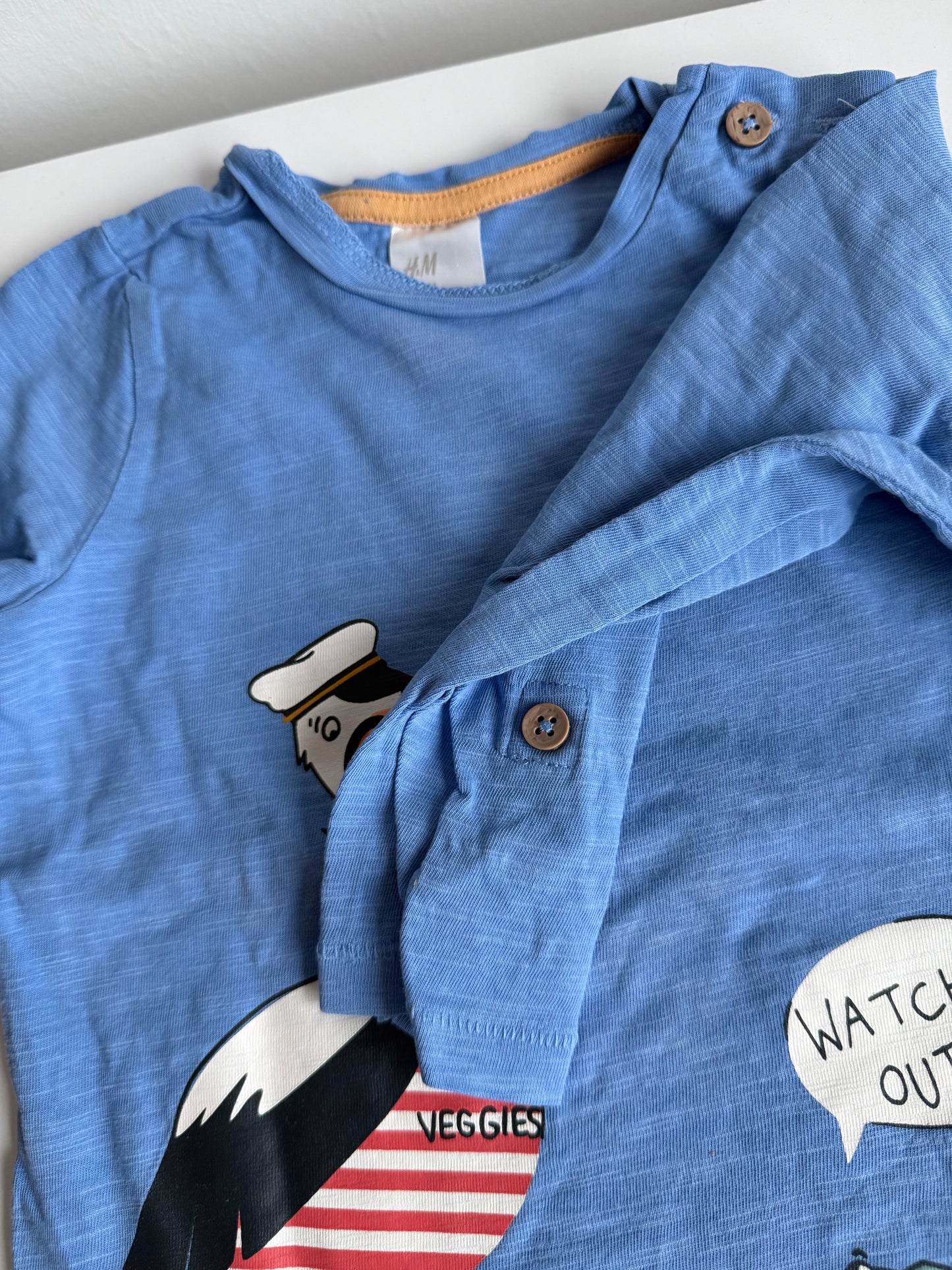 H&M Langarmshirt blau Fischreiher 74