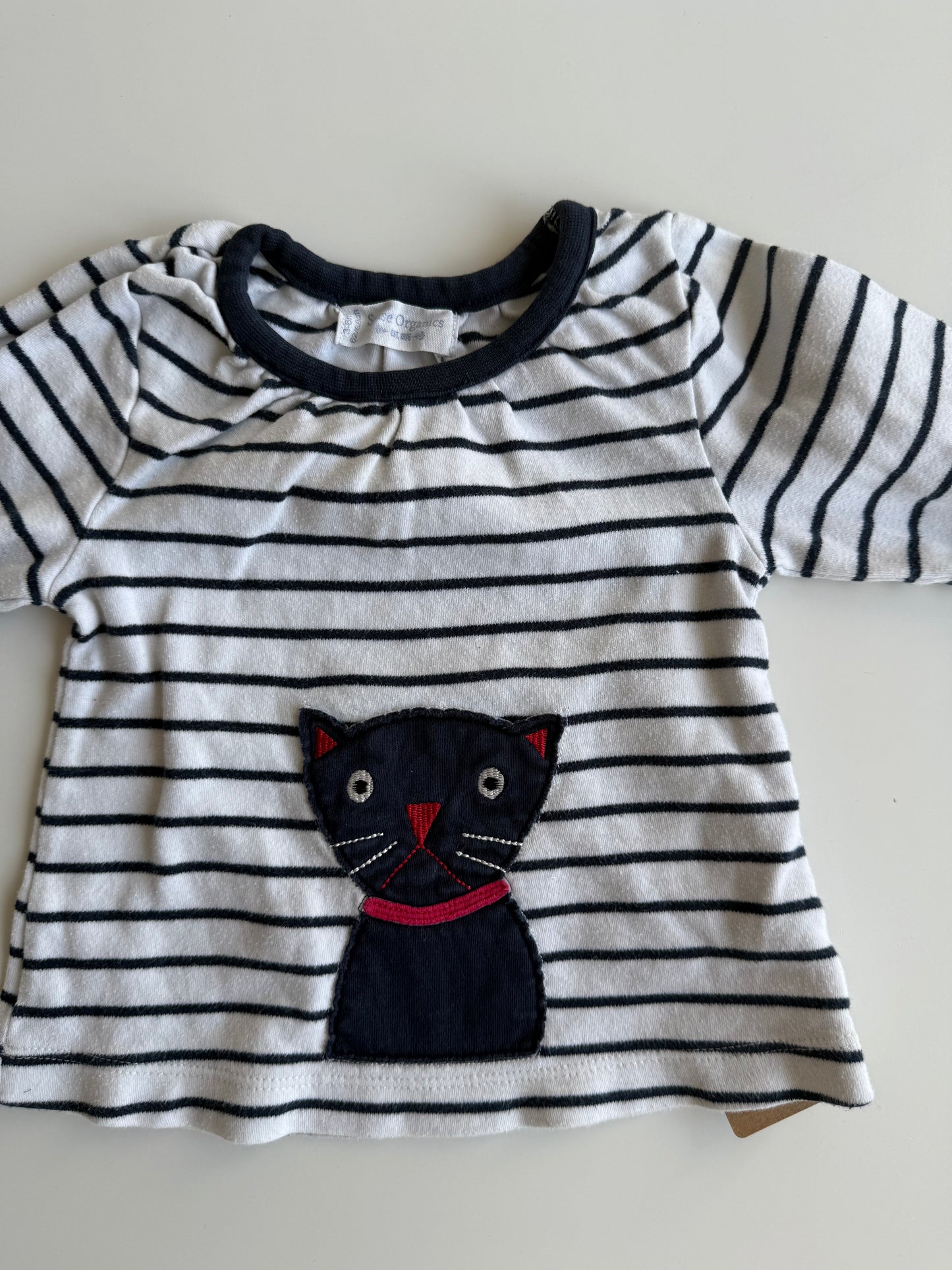 SENSE ORGANICS Langarmshirt blau weiß Katze 62/68