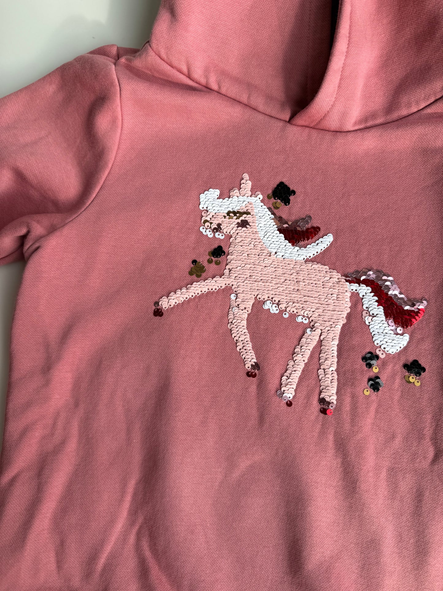 TCHIBO Sweatshirt Einhorn Pailietten rosa 122-128